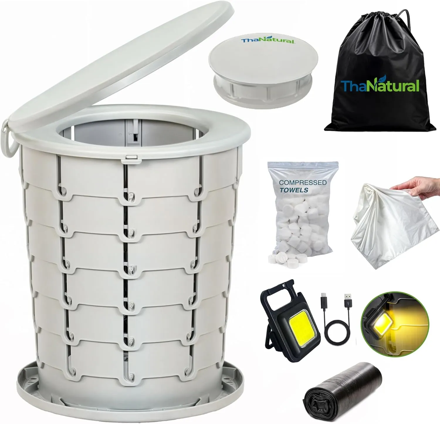 𝐓𝐡𝐚𝐍𝐚𝐭𝐮𝐫𝐚𝐥 𝐗𝐋 𝐏𝐨𝐫𝐭𝐚𝐛𝐥𝐞 𝐓𝐨𝐢𝐥𝐞𝐭 – 16'' Tall Folding Camp Potty with Lid, Lightweight Travel Toilet for Adults, Compact Seat for Camping, Hiking, Road Trips & Emergencies