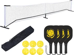 1 Set Outdoor Badminton Net - Practice Tennis Pickleball Net System Regulation-Size with 6 Pickleball 4 Paddles & Carry Bag, Apply to Indoor (22Feet)