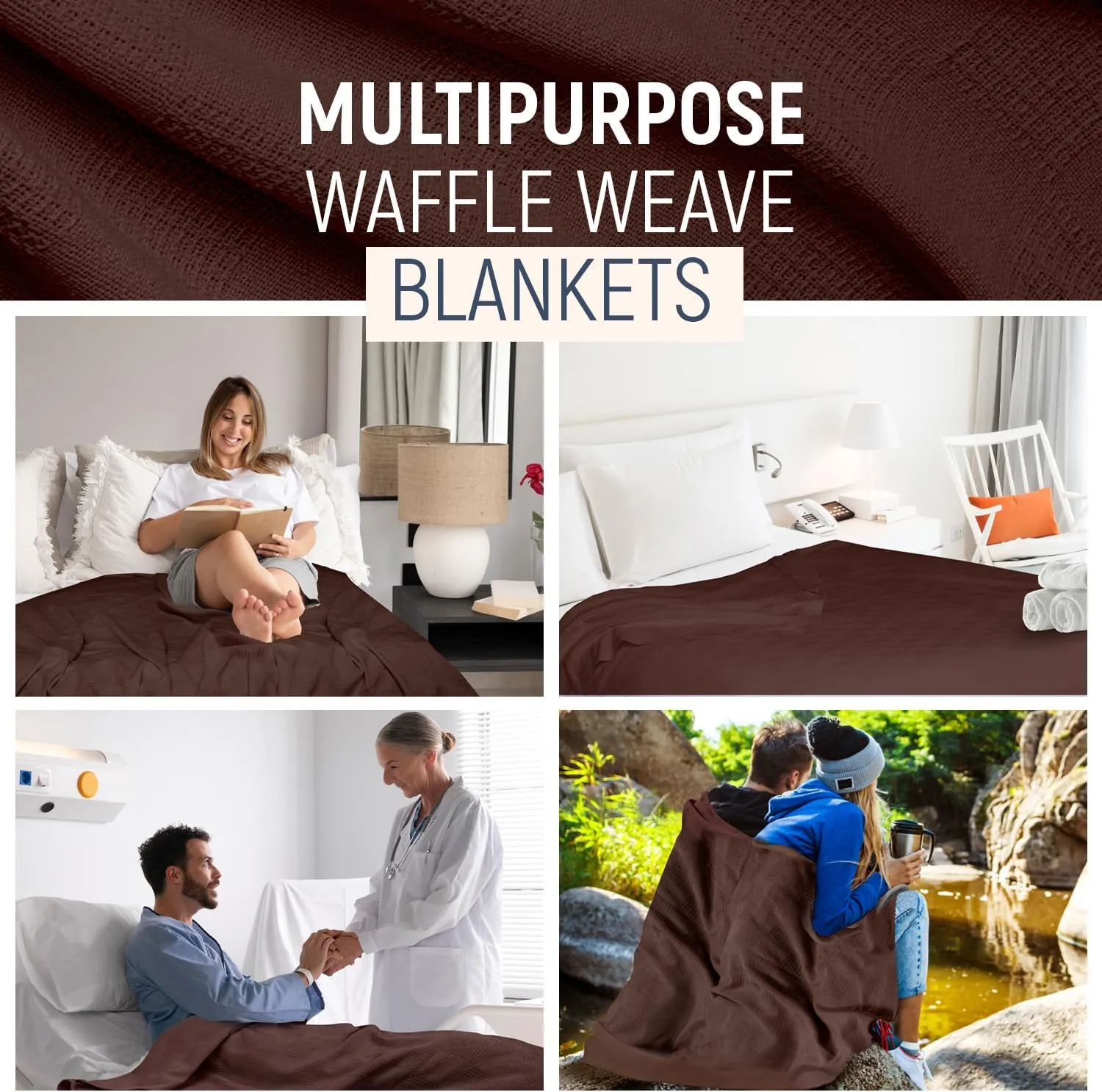 100% Cotton Blanket Twin Size 66x90 - Lightweight Breathable Waffle Weave Thermal Throw for Bed, Sofa & Couch - Soft Cozy, Durable Summer Bedding, All Season Comfort for Home, Travel & Camping, Coffee