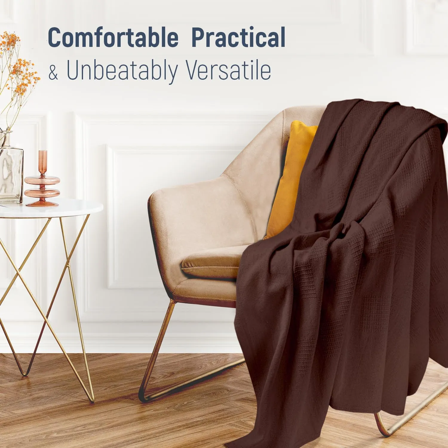 100% Cotton Blanket Twin Size 66x90 - Lightweight Breathable Waffle Weave Thermal Throw for Bed, Sofa & Couch - Soft Cozy, Durable Summer Bedding, All Season Comfort for Home, Travel & Camping, Coffee