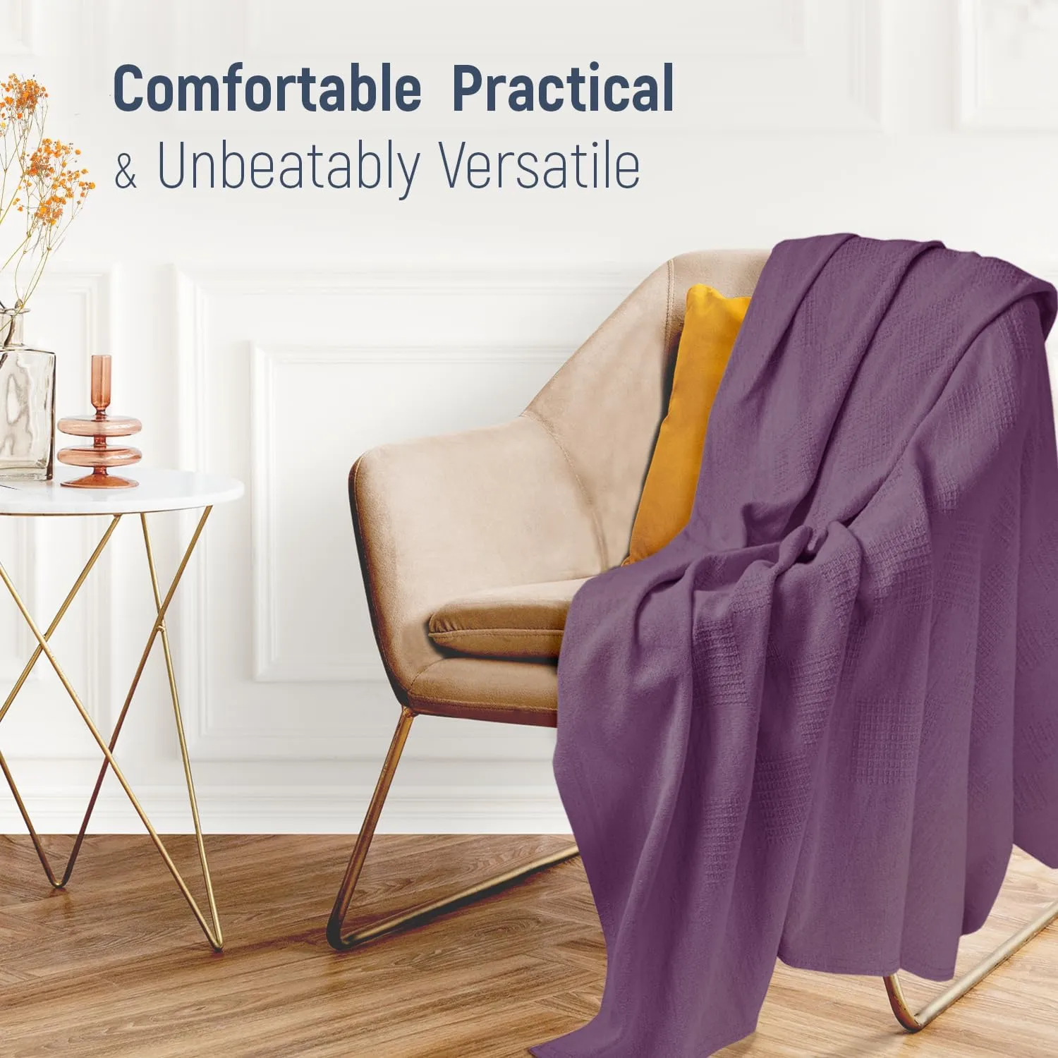 100% Cotton Blanket Twin Size 66x90 - Lightweight Breathable Waffle Weave Thermal Throw for Bed, Sofa & Couch - Soft Cozy, Durable Summer Bedding, All Season Comfort for Home, Travel & Camping, Plum