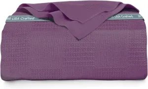 100% Cotton Blanket Twin Size 66x90 - Lightweight Breathable Waffle Weave Thermal Throw for Bed, Sofa & Couch - Soft Cozy, Durable Summer Bedding, All Season Comfort for Home, Travel & Camping, Plum