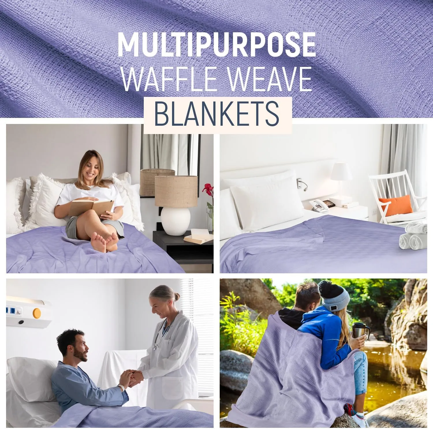 100% Cotton Blanket Twin Size 66x90 - Lightweight Breathable Waffle Weave Thermal Throw for Bed, Sofa & Couch - Soft Cozy, Durable Summer Bedding, All Season Comfort for Home, Travel & Camping SkyBlue