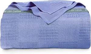 100% Cotton Blanket Twin Size 66x90 - Lightweight Breathable Waffle Weave Thermal Throw for Bed, Sofa & Couch - Soft Cozy, Durable Summer Bedding, All Season Comfort for Home, Travel & Camping SkyBlue