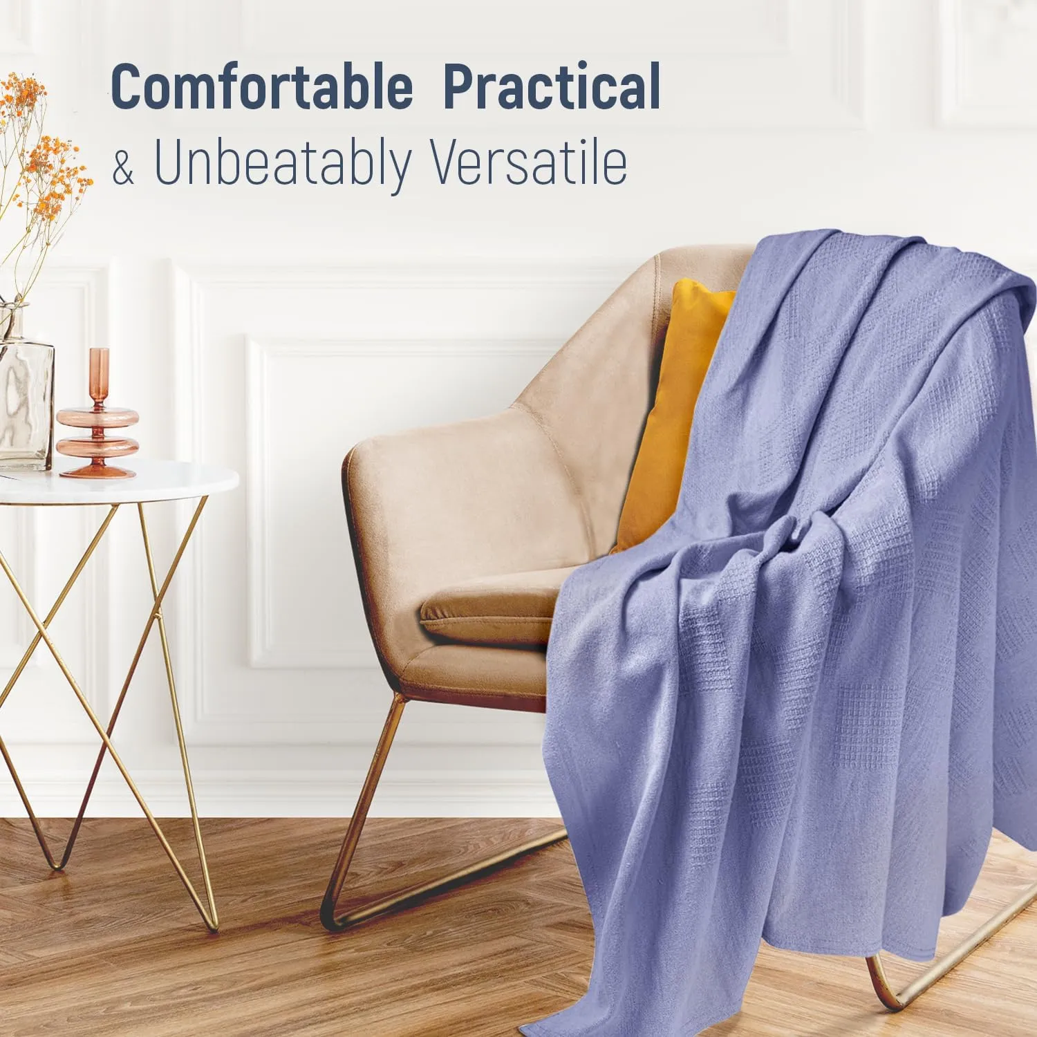 100% Cotton Blanket Twin Size 66x90 - Lightweight Breathable Waffle Weave Thermal Throw for Bed, Sofa & Couch - Soft Cozy, Durable Summer Bedding, All Season Comfort for Home, Travel & Camping SkyBlue