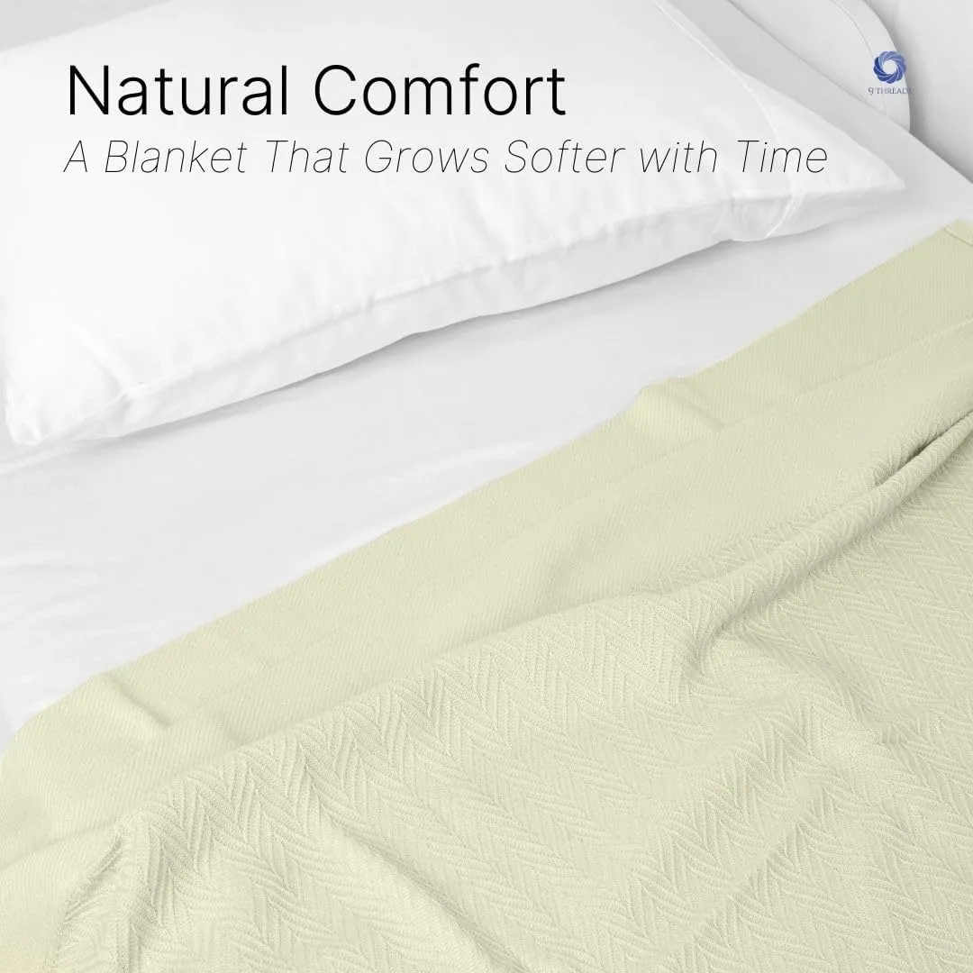 100% Cotton Herringbone Weave Blankets, 108" X 90" King, Throw Blanket for Bed, All Season Cotton Blanket, Cozy Blanket,Throws & Bed Blanket, Throw Blanket for Couch, Modern Home Decor -Sage