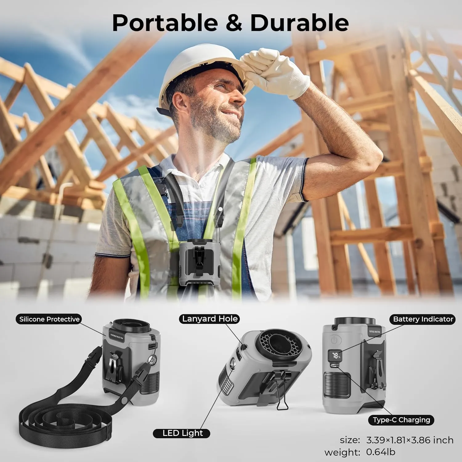 10000mAh Portable Waist Clip Fan,40H Cooling Personal Wearable Fan,5 Speeds 16000RPM Belt Fan,Rechargeable Hands-free Neck Fan With Dual Clip & Flashlight for Outdoor Jobsite Camping Traveling