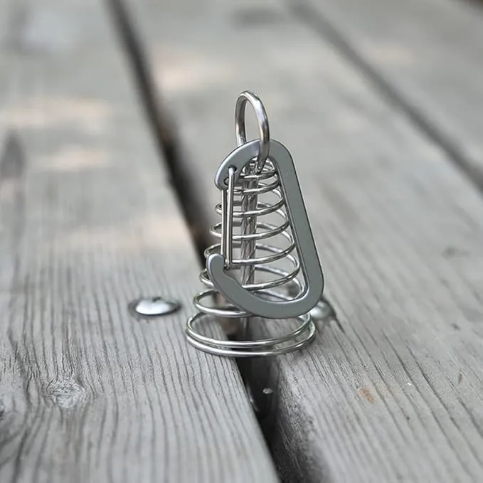 10Pcs Deck Anchor Pegs with Carabiner Clips & Spring Buckle, Stainless Steel Tent Rope Tightener, Deck Plank Board Tent Stakes, Cord Adjuster Tensioner for Camping Hiking Tent Accessories(Silver)