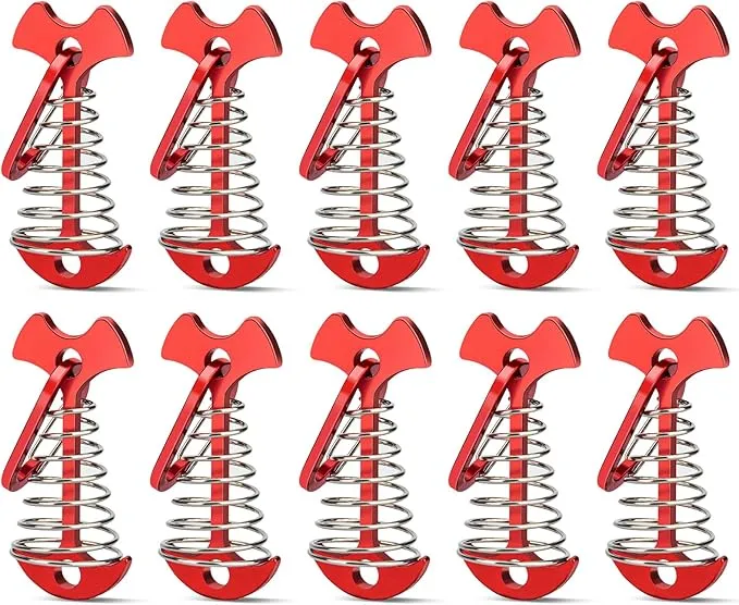 10pcs Deck Peg Deck Anchors with Carabiners, Aluminium Deck Tie Down Tent Stakes,Rope Tightener with Spring Buckle Fishbone Deck Anchor Pegs with Spring Buckle for Outdoor Camping Hiking