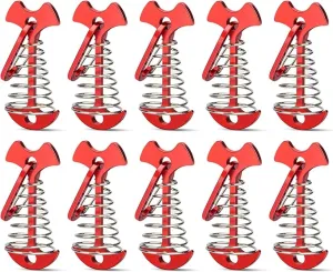 10pcs Deck Peg Deck Anchors with Carabiners, Aluminium Deck Tie Down Tent Stakes,Rope Tightener with Spring Buckle Fishbone Deck Anchor Pegs with Spring Buckle for Outdoor Camping Hiking