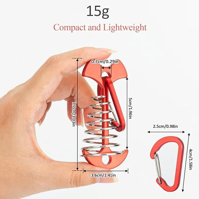 10pcs Deck Peg Deck Anchors with Carabiners, Aluminium Deck Tie Down Tent Stakes,Rope Tightener with Spring Buckle Fishbone Deck Anchor Pegs with Spring Buckle for Outdoor Camping Hiking