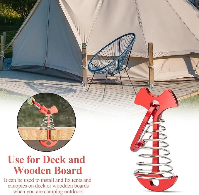 10pcs Deck Peg Deck Anchors with Carabiners, Aluminium Deck Tie Down Tent Stakes,Rope Tightener with Spring Buckle Fishbone Deck Anchor Pegs with Spring Buckle for Outdoor Camping Hiking