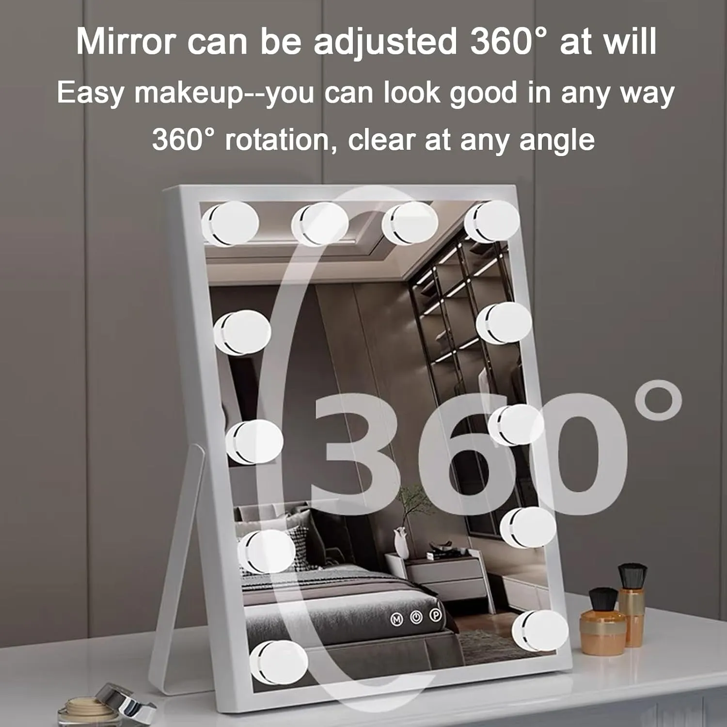 10"x 12" Vanity Mirror with Lights, Hollywood Lighted Makeup Mirror with 3 Color Modes and 12 Dimmable Diamond LED Light Bulbs, Touch Control for Bedroom, White