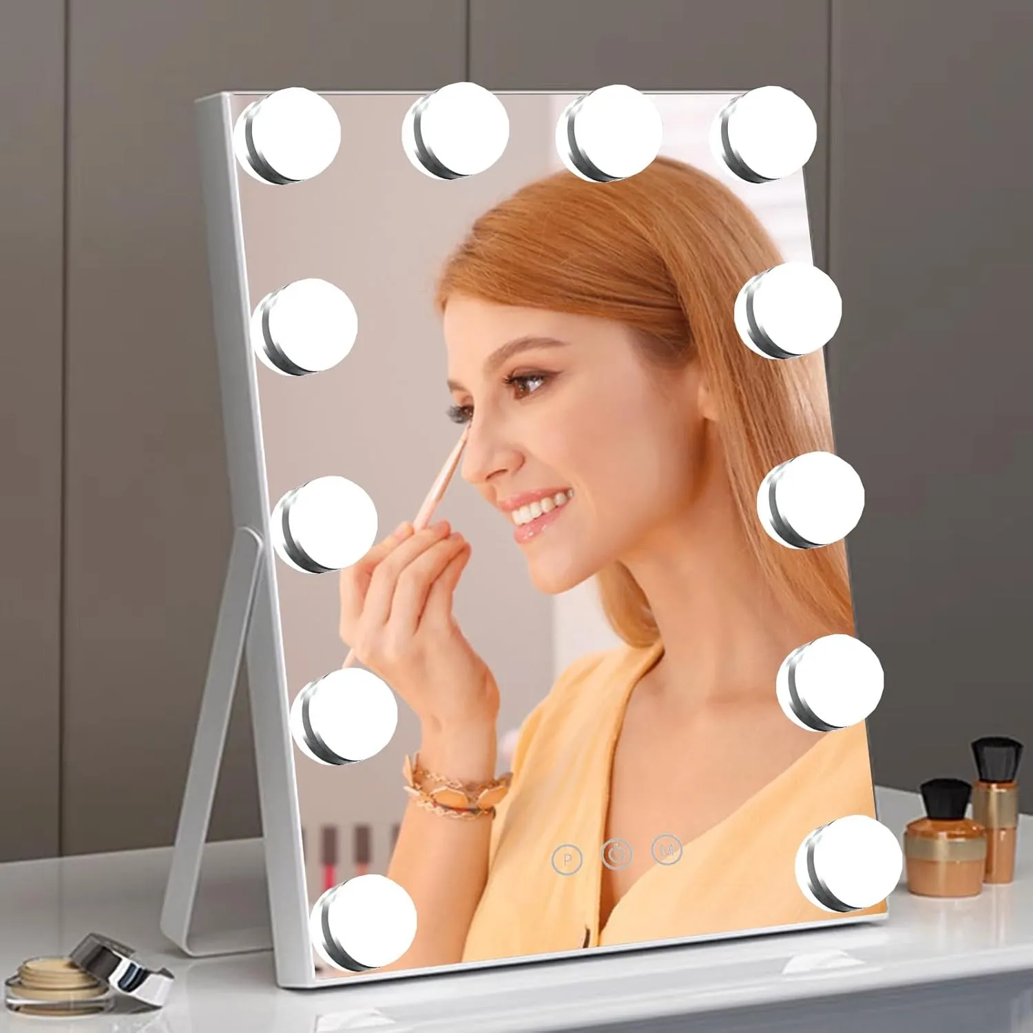 10"x 12" Vanity Mirror with Lights, Hollywood Lighted Makeup Mirror with 3 Color Modes and 12 Dimmable Diamond LED Light Bulbs, Touch Control for Bedroom, White
