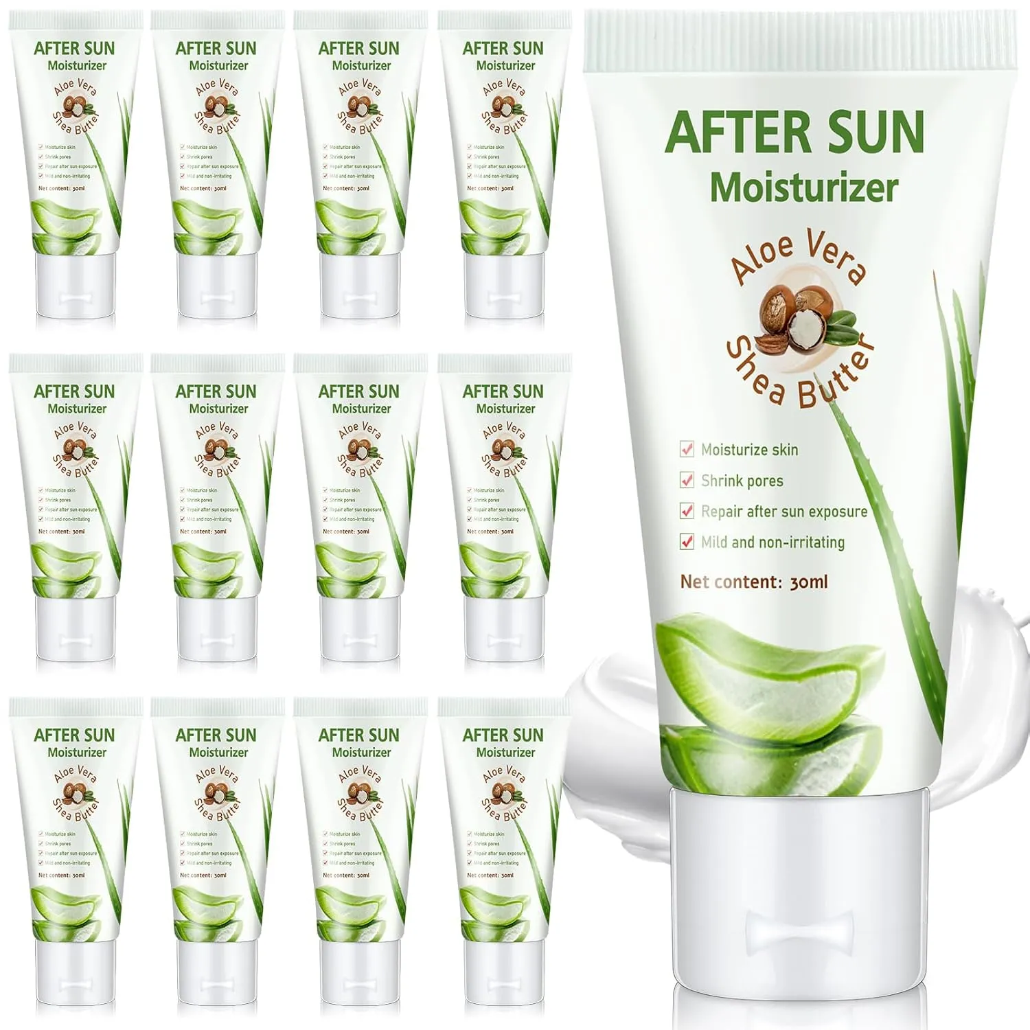 12 Pcs Mini Aloe Vera Lotion Bulk, 1 oz Travel Size Aloe Vera Lotion for Sunburn Relief, Organic Mini After Sun Daily Moisturizing for Face and Body