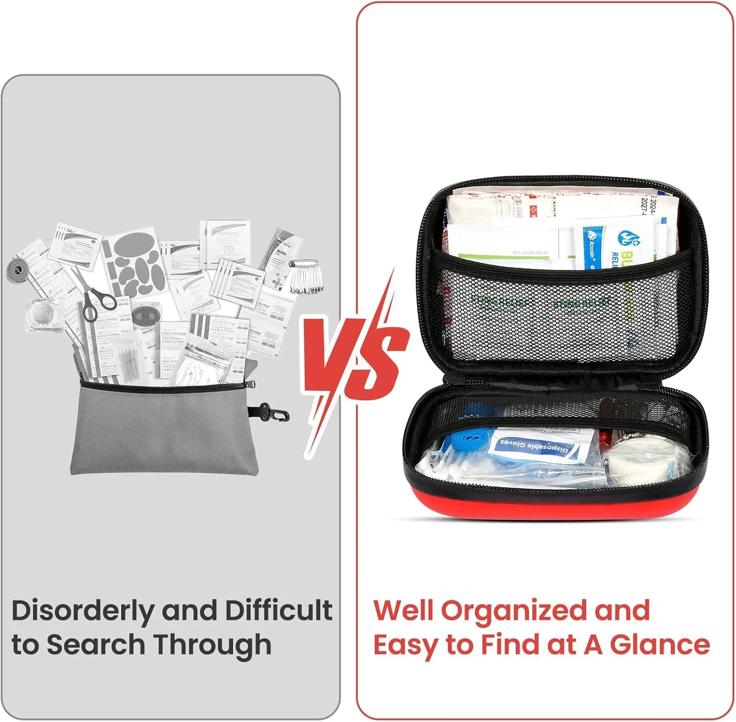 120-Piece First Aid Kit for Travel,Car & Emergency Survival - Compact Waterproof Medical Supplies with Trauma Bandages,Burn Gel & Fever Cooling Patch | Portable for Camping,Hiking,Sports(Red)