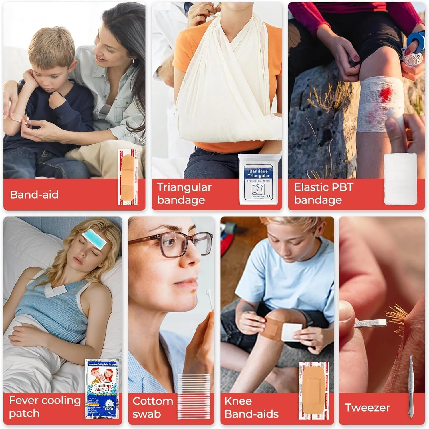 120-Piece First Aid Kit for Travel,Car & Emergency Survival - Compact Waterproof Medical Supplies with Trauma Bandages,Burn Gel & Fever Cooling Patch | Portable for Camping,Hiking,Sports(Red)
