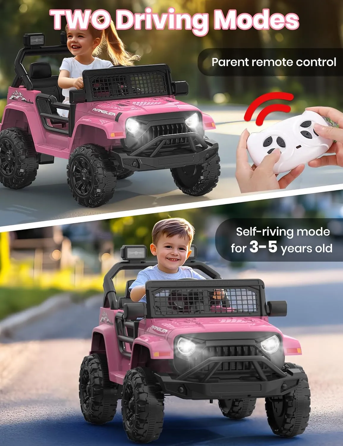 12V Ride on Car Pink Truck w/Parent Remote Control, Electric Vehicles for Kids 3 ,Mini Truck Toy Car w/Safety Belt,SpringSuspension,LED Lights Battery Powered Vehicles for Boys&Girls Gift Pink