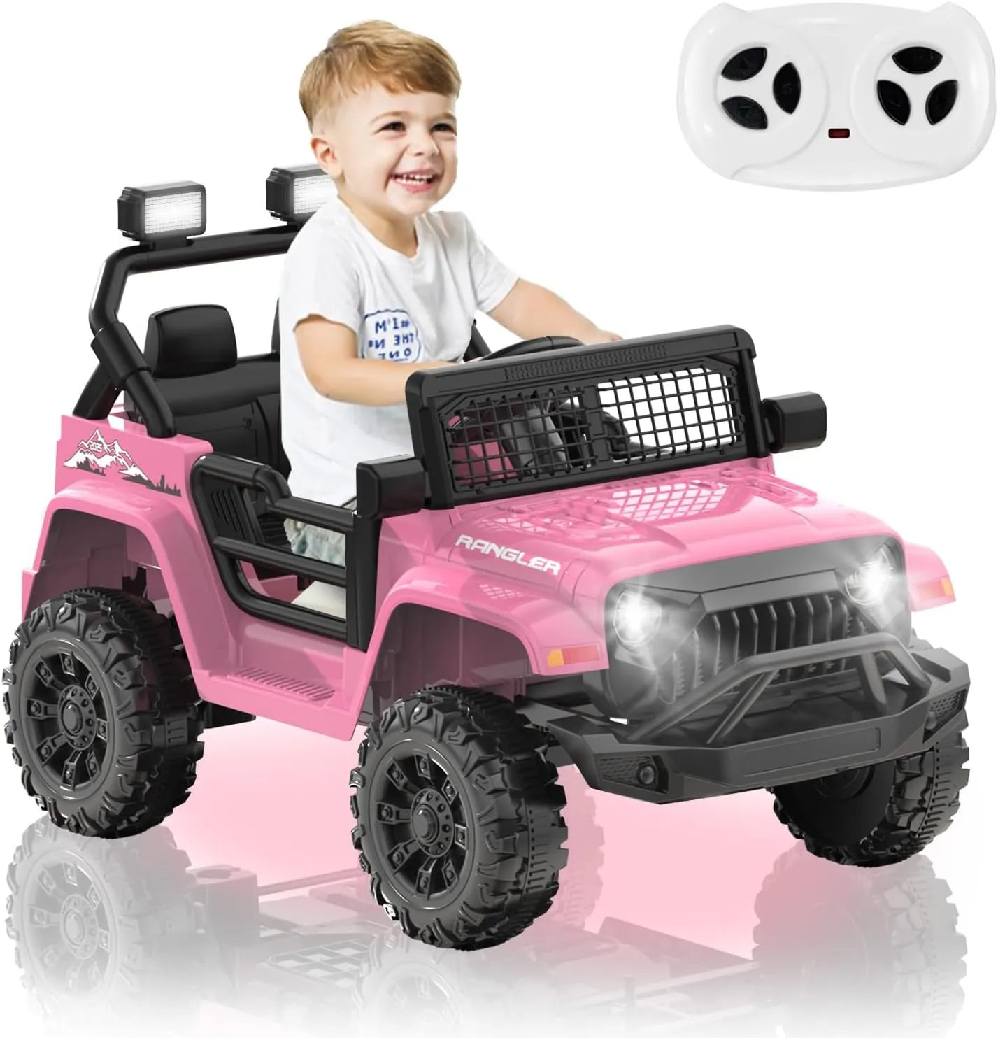 12V Ride on Car Pink Truck w/Parent Remote Control, Electric Vehicles for Kids 3 ,Mini Truck Toy Car w/Safety Belt,SpringSuspension,LED Lights Battery Powered Vehicles for Boys&Girls Gift Pink