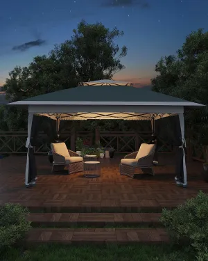 13x13 Pop Up Gazebo with Mosquito Netting & UPF 50  Waterproof Canopy Tent - Instant Setup Outdoor Shelter for Backyard, Patio, Deck - Durable Steel Frame with 4 Sandbags & Wheeled Bag