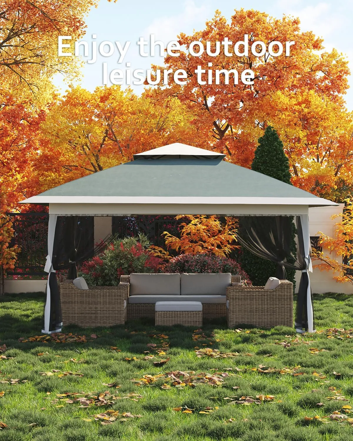 13x13 Pop Up Gazebo with Mosquito Netting & UPF 50  Waterproof Canopy Tent - Instant Setup Outdoor Shelter for Backyard, Patio, Deck - Durable Steel Frame with 4 Sandbags & Wheeled Bag