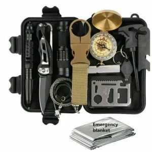 14-in-1 Outdoor Emergency Survival Gear Kit - Camping Tactical Tools SOS EDC Case