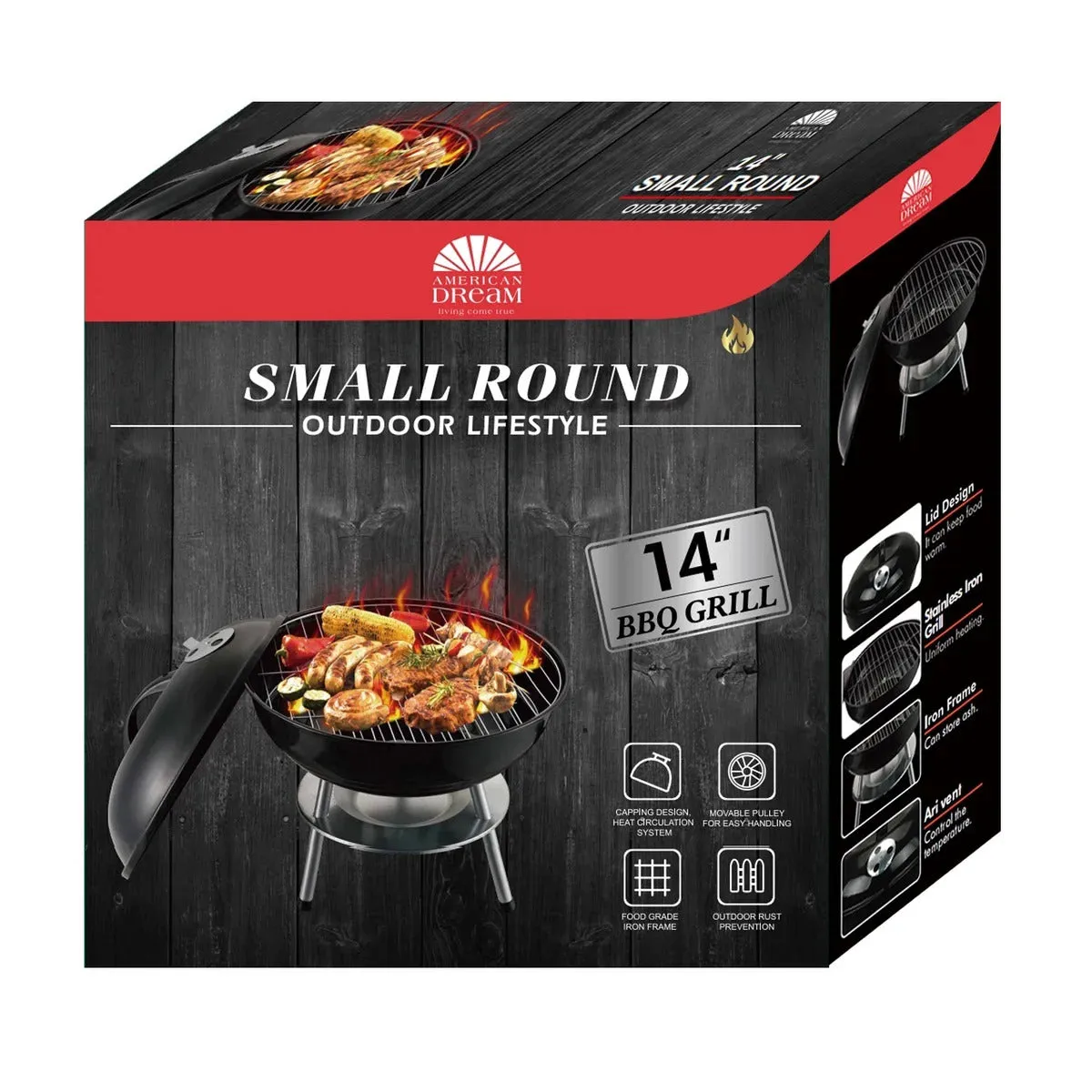 14-Inch Portable Charcoal Grill - Compact and Versatile for Grilling On-the-Go