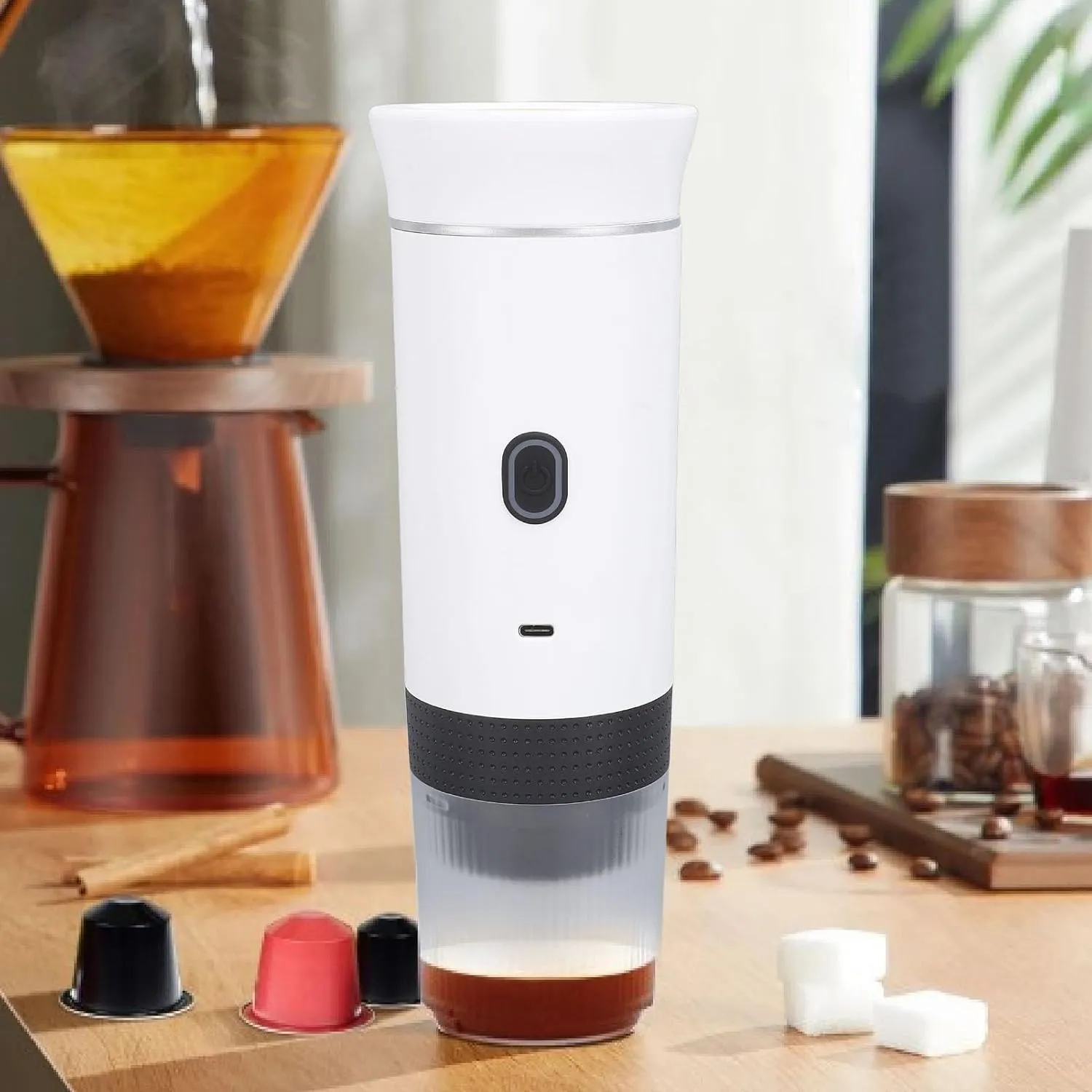 1PCS Portable Electric Handheld Car Coffee Maker, One Button Automatic Brewing for Travel Office Household Outdoor Sports Enthusiasts (White)