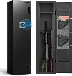 2 Gun Safe for Rifles and Pistols, Digital Rifle Gun Cabinet with Alarm System, 180-Degree Full Access Shotgun Safe with Removable Shelf for Home Office, Mute Function, 47.94"H*8.6"D*9.8"W