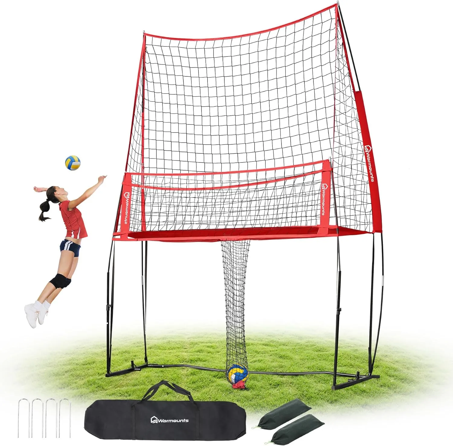 2-in-1 Volleyball Net System, Volleyball Practice Net with Ball Collector, Adjustable 6.5-8FT Height, Easy Setup, Portable, for Spiking, Serving, Blocking, Backyard, Beach, Outdoor
