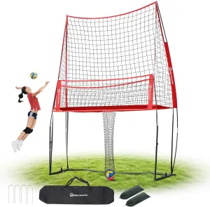 2-in-1 Volleyball Net System, Volleyball Practice Net with Ball Collector, Adjustable 6.5-8FT Height, Easy Setup, Portable, for Spiking, Serving, Blocking, Backyard, Beach, Outdoor