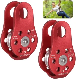 2-Pack Micro Pulley, 26Kn Heavy Duty Aluminum Rope Pulley, Small Fixed Plate Design for Climbing, Rappelling, Rescue, and Outdoor Activities