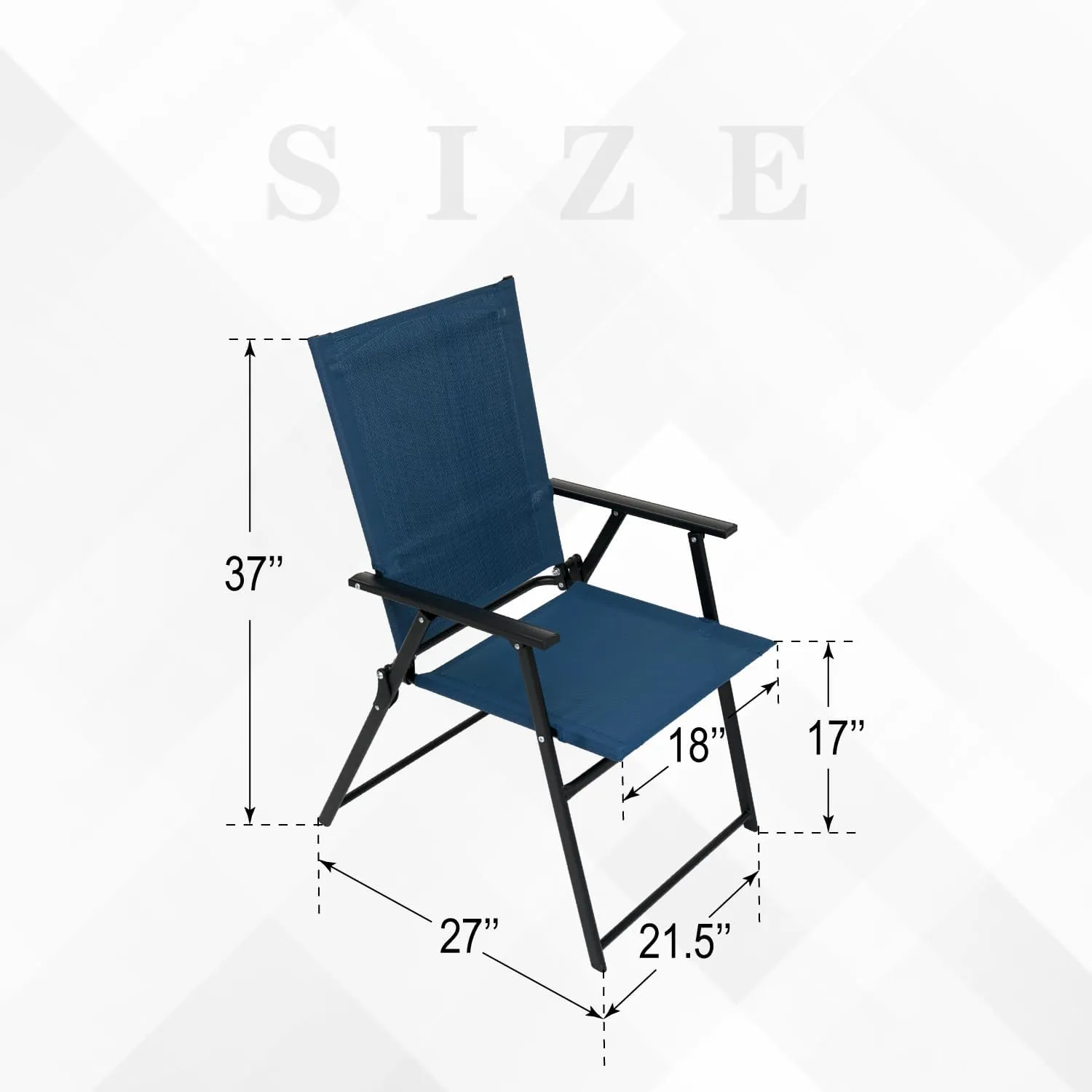 2 Pcs Folding Patio Chairs, Outdoor Dining Chairs with Blue Sling High Back and Armrests Used for Camping Garden Backyard Pool Porch
