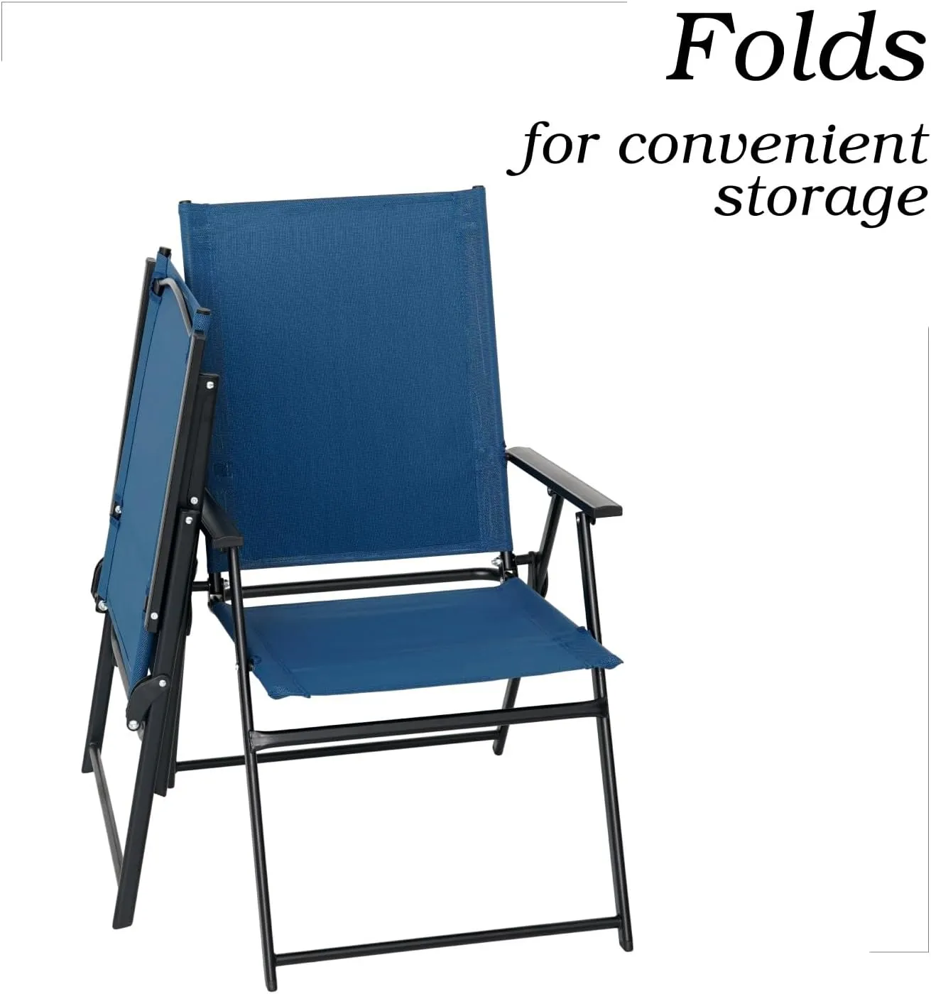 2 Pcs Folding Patio Chairs, Outdoor Dining Chairs with Blue Sling High Back and Armrests Used for Camping Garden Backyard Pool Porch