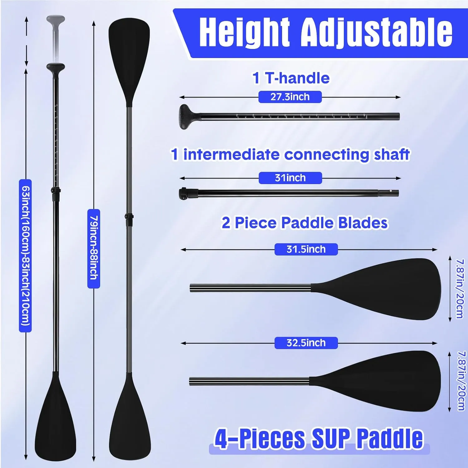 2 Set of 4 Pieces SUP Paddle Adjustable Lightweight Stand up 2 Use Paddle for Paddleboard Kayak Boat Aluminum Alloy Shaft Detachable Floating Oars