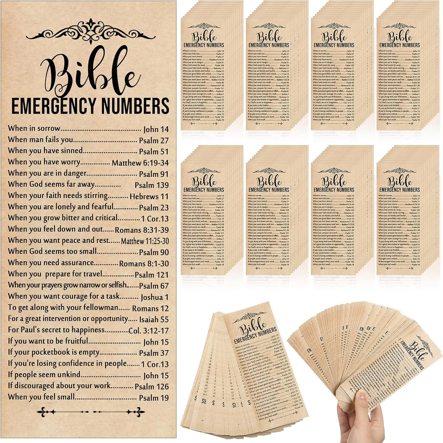 200 Set Christian Father Day Gifts Emergency Numbers Bookmarks Bible Verse Gifts Bulk Religious Scripture Church Welcome Book Marker for Sunday School Appreciation Gift(Retro Color)