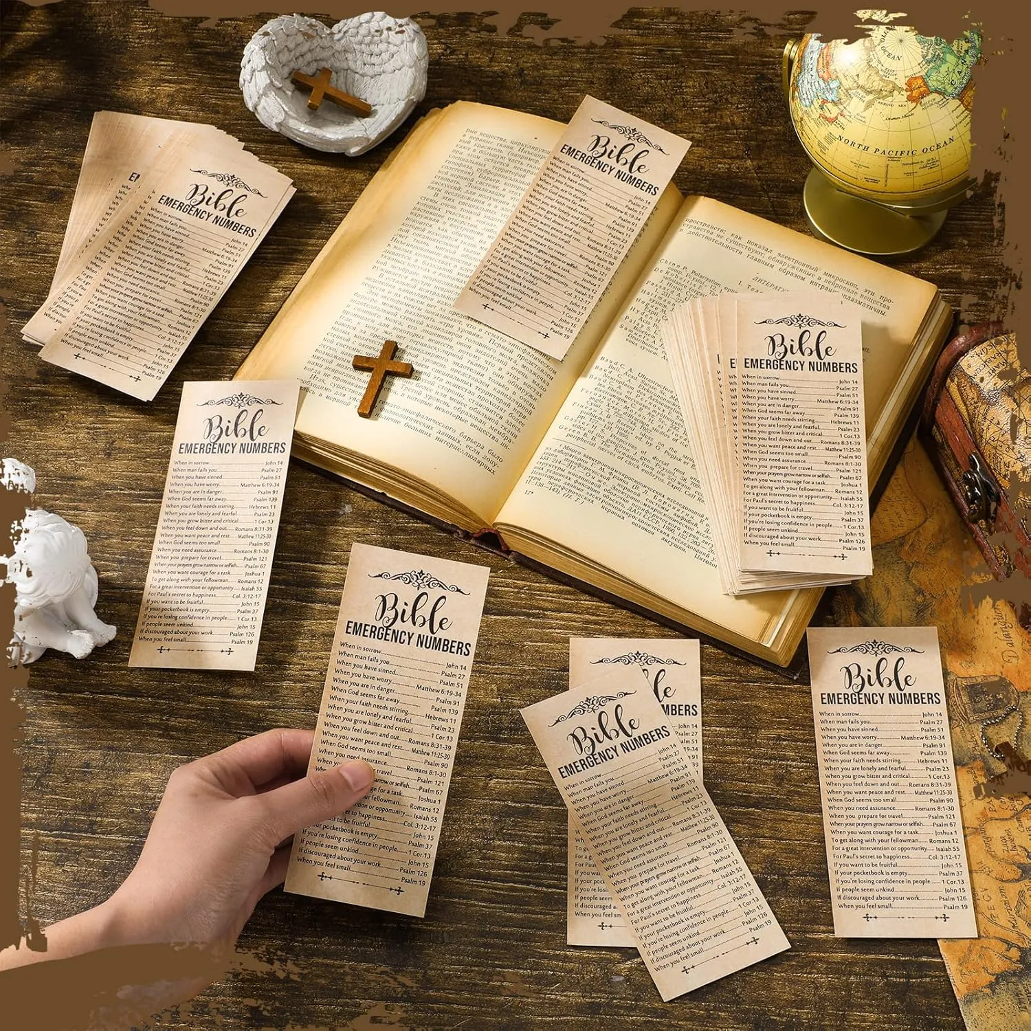 200 Set Christian Father Day Gifts Emergency Numbers Bookmarks Bible Verse Gifts Bulk Religious Scripture Church Welcome Book Marker for Sunday School Appreciation Gift(Retro Color)
