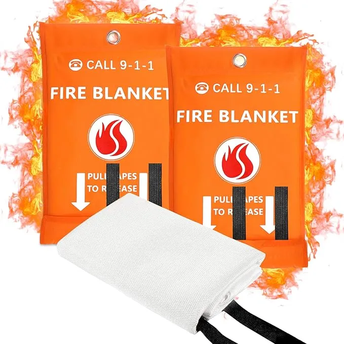 2024 2 Pack Emergency Fire Blanket, Fire Extinguisher Blanket, Fire Suppression Blanket, Flame Retardant Blanket Fire Safety Blanket for Home,Kitchen,School,Grill,Car,Office,Warehouse(40”x40”)