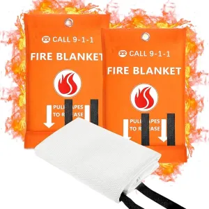 2024 2 Pack Emergency Fire Blanket, Fire Extinguisher Blanket, Fire Suppression Blanket, Flame Retardant Blanket Fire Safety Blanket for Home,Kitchen,School,Grill,Car,Office,Warehouse(40”x40”)