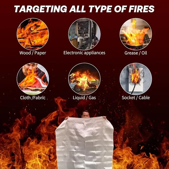 2024 2 Pack Emergency Fire Blanket, Fire Extinguisher Blanket, Fire Suppression Blanket, Flame Retardant Blanket Fire Safety Blanket for Home,Kitchen,School,Grill,Car,Office,Warehouse(40”x40”)