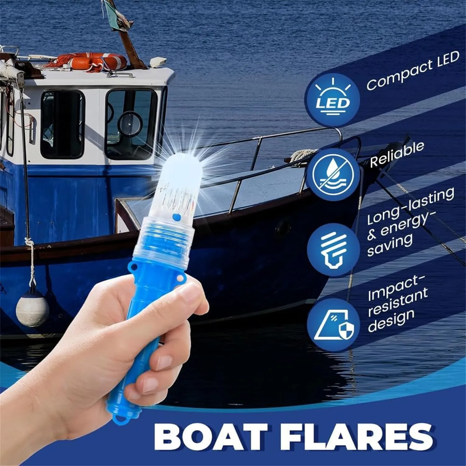 2025 New Boat Flares, Coast Guard Approved Boat Flares Kit, Waterproof Emergency Signals for Fishing Nets, Buoys & Boats,Electronic Boat Distress Flare,Boat Strobe & Safety Lights (1)