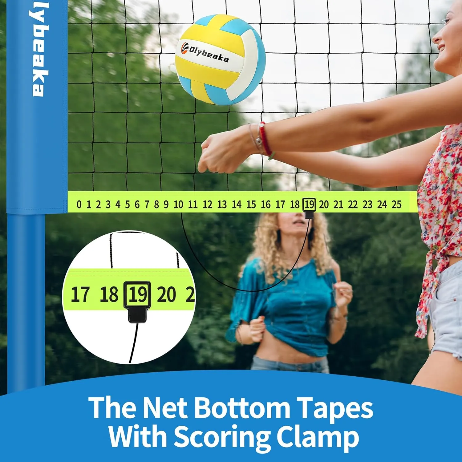 20FT Outdoor Volleyball Net Set System for Backyard Beach with Anti-Sagging Net, Iron Adjustable Height Poles, Soft PU Volleyball and Pump, Carry Bag - Instant Set Up & Durable