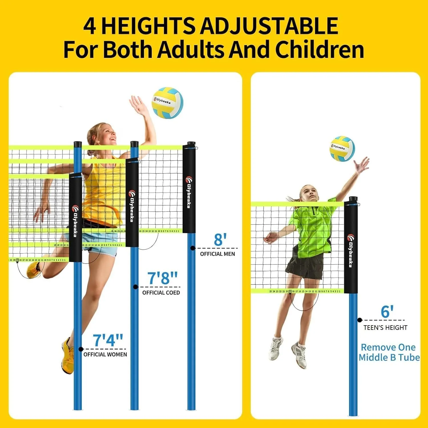 20FT Outdoor Volleyball Net Set System for Backyard Beach with Anti-Sagging Net, Iron Adjustable Height Poles, Soft PU Volleyball and Pump, Carry Bag - Instant Set Up & Durable
