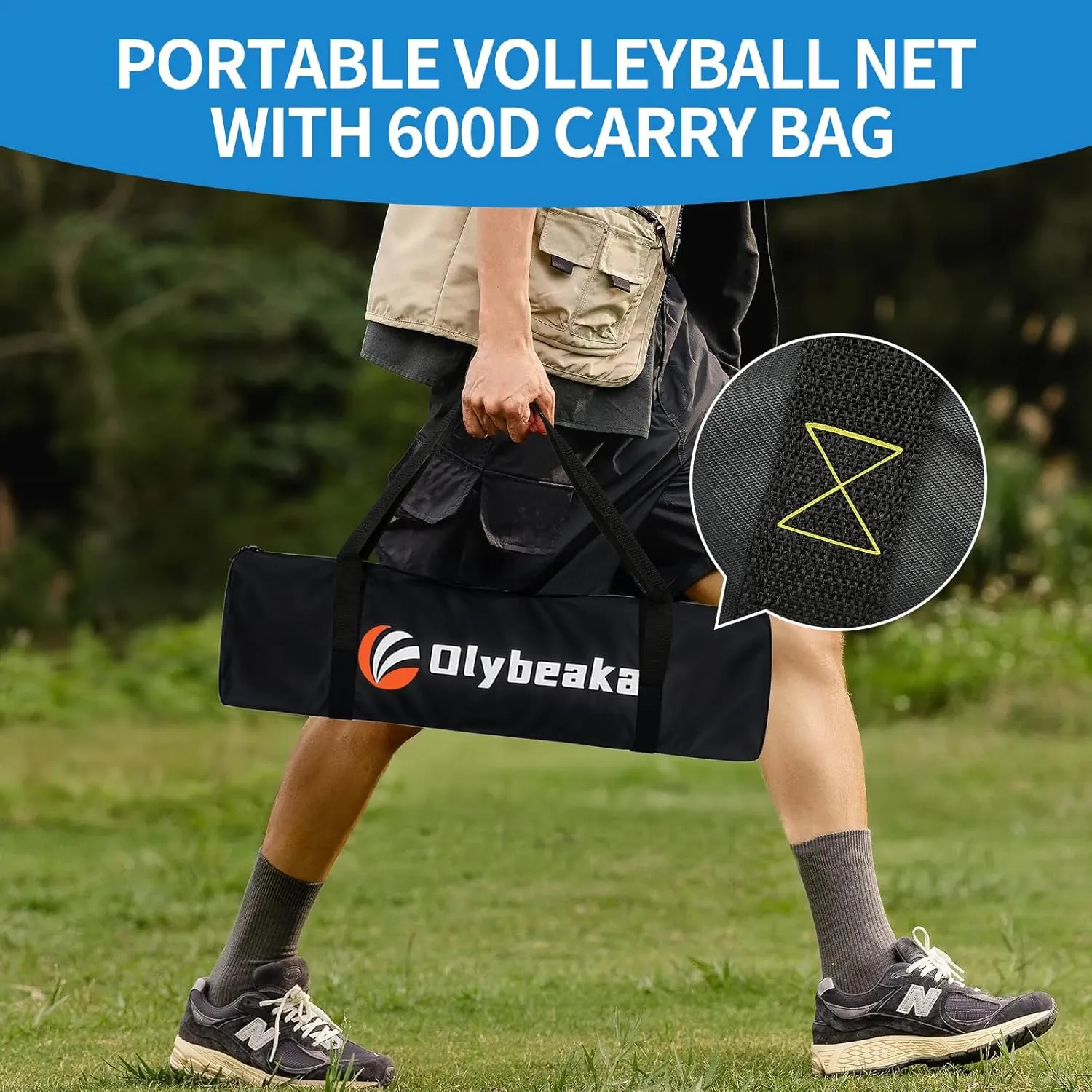20FT Outdoor Volleyball Net Set System for Backyard Beach with Anti-Sagging Net, Iron Adjustable Height Poles, Soft PU Volleyball and Pump, Carry Bag - Instant Set Up & Durable