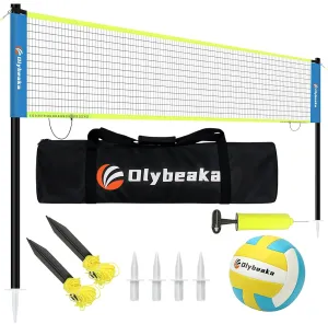 20FT Outdoor Volleyball Net Set System for Backyard Beach with Anti-Sagging Net, Iron Adjustable Height Poles, Soft PU Volleyball and Pump, Carry Bag - Instant Set Up & Durable