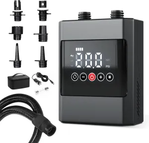 20PSI High Pressure SUP Electric Pump - Rechargeable Dual-Stage Smart Air Inflator/Deflator for Stand Up Paddle Board, Inflatable Kayak, Surfing Kite, Tent, Pool - Auto-Off, 12V Car Adapter