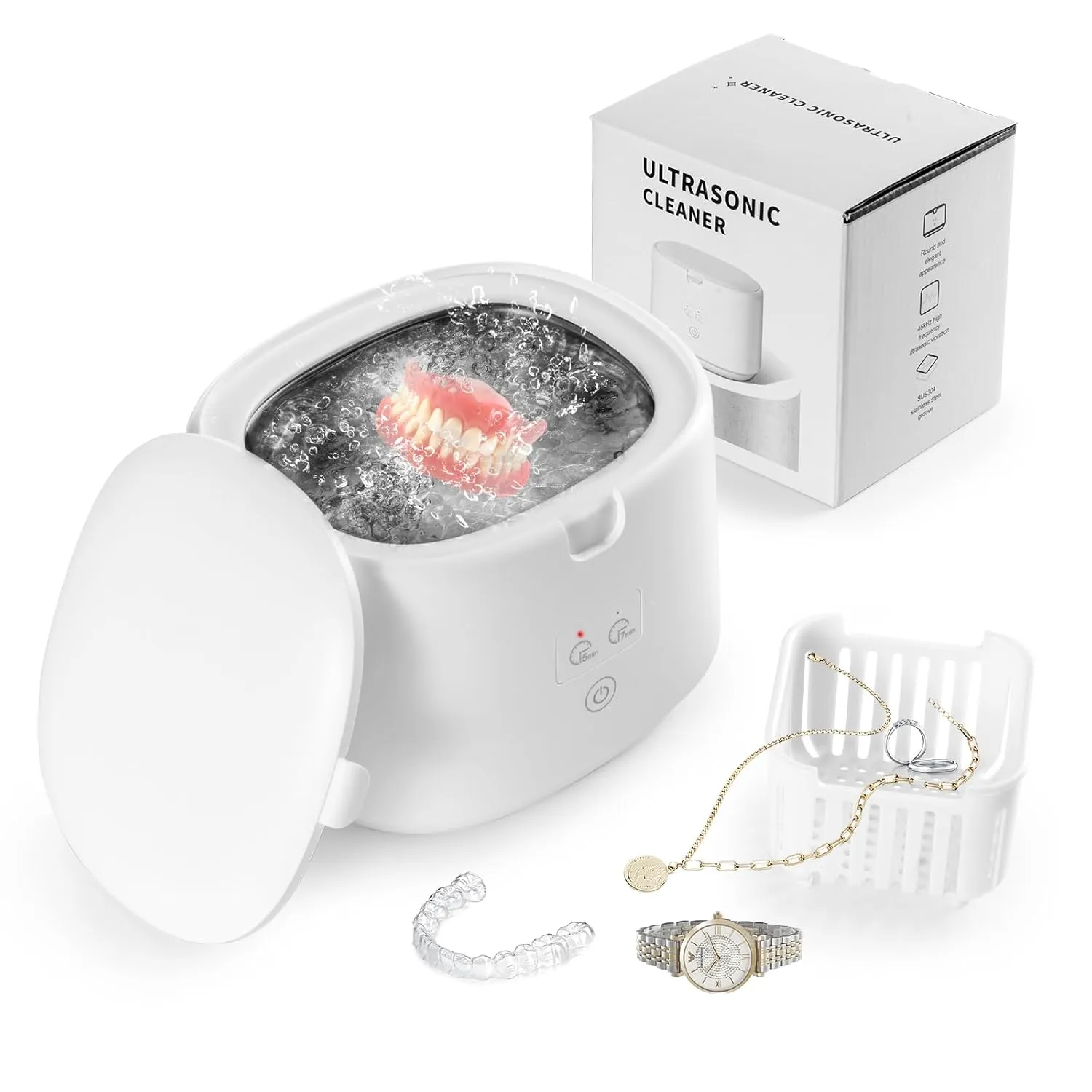 230ML High-Frequency Vibration Cleaning Retainer Cleaner Machine, 30W/45kHz Dedicated Dental Cleaning, Portable Mini Ultra Sonic Denture Cleaning for Mouth Guard, Aligner, Night Guard, Braces