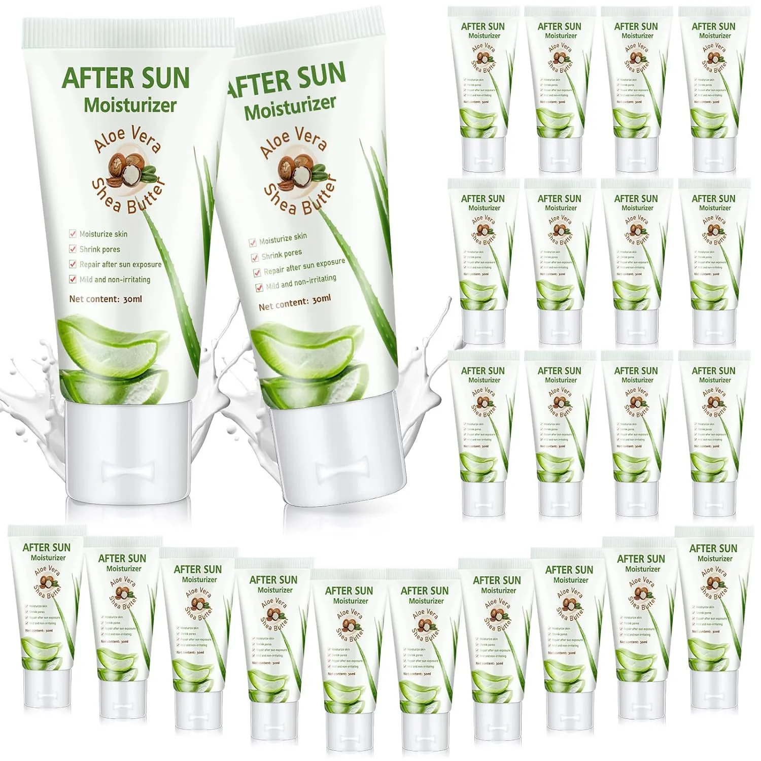 24 Pcs Mini Aloe Vera Lotion Bulk, 1 oz Travel Size Aloe Vera Lotion for Sunburn Relief, Organic Mini After Sun Daily Moisturizing for Face and Body