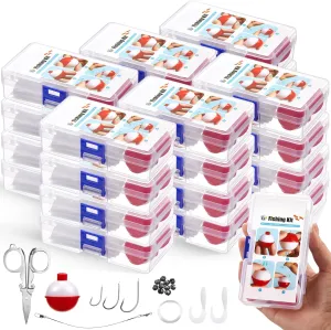 24 Sets Mini Fishing Kits Bulk Small Emergency Survival Fishing Kit Portable Fishing Tackle Box with Tackle Included Fishing Gear Fishing Hook Fishing Accessories Gift for Beginner Starter