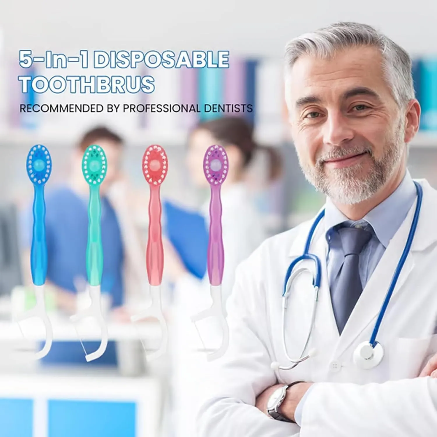 26 PCS 5 in 1 Toothbrush & Floss& Tongue Scraper & Toothpick Set, 5 in 1 Mini Brush, Toothpaste and Floss, Disposable Toothbrushes with Toothpaste (Mint Flavor, 26 Pcs)